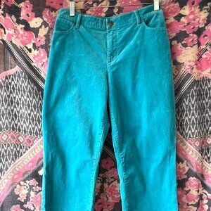 Talbots Flawless 5 Pocket Corduroys, Straight Leg, Turquoise Blue, Size 14P, EC